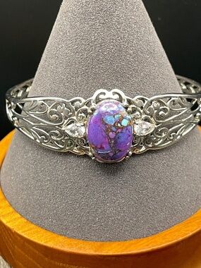 Karis STS Vintage Silver Purple Copper Turquoise Filigree Bracelet Cuff